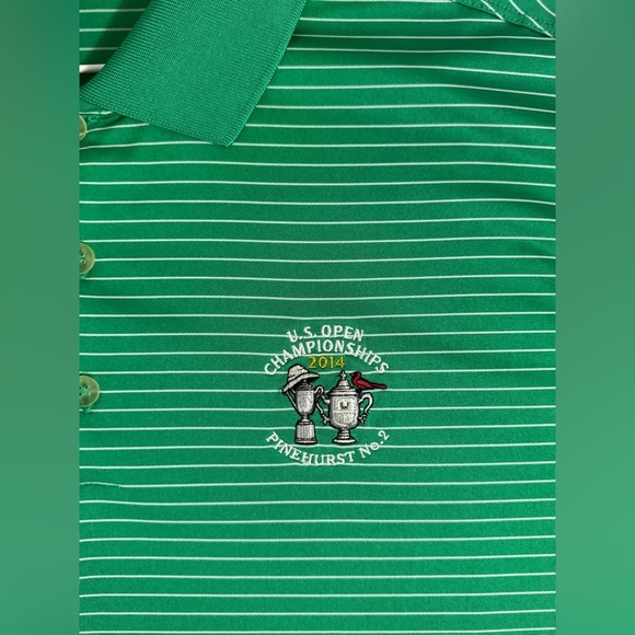 Nike Tour Performance 2014 US Open Pinehurst No. 2 Green Stripe Polo Shirt Large - Picture 4 of 11